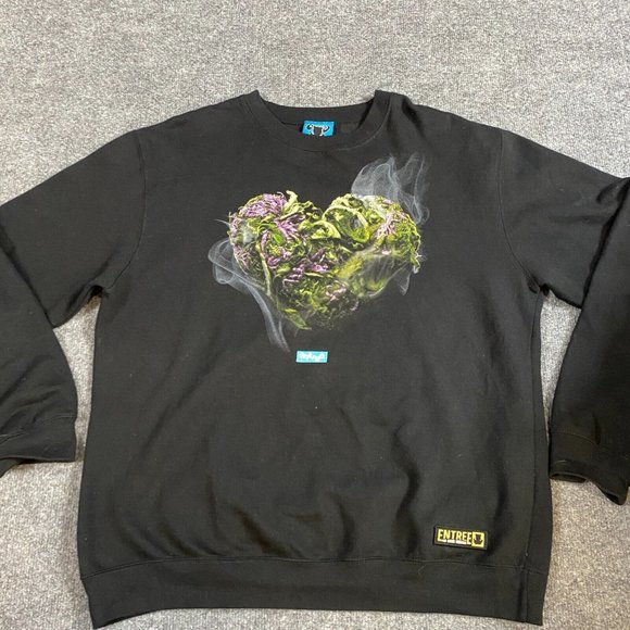 Entree Mens Sweatshirt L Black Bud Heart Pot Weed USA Made - Picture 1 of 9